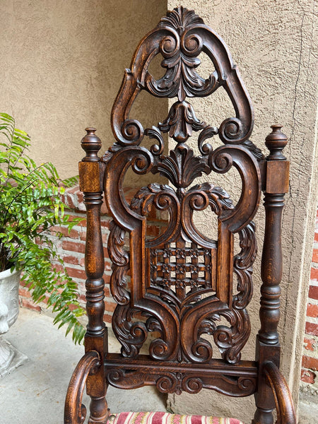 PAIR Antique French Dining Chairs Renaissance Revival Open Carved Oak SET of 2