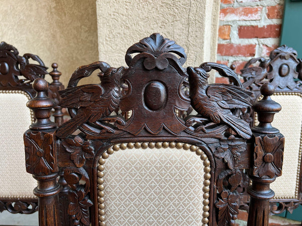 Set 4 Antique French Dining Chairs Renaissance Carved Oak Bird Black Forest