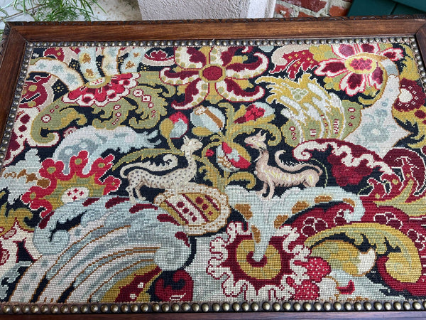 Antique French Sofa Table Writing Desk Barley Twist Carved Renaissance Tapestry