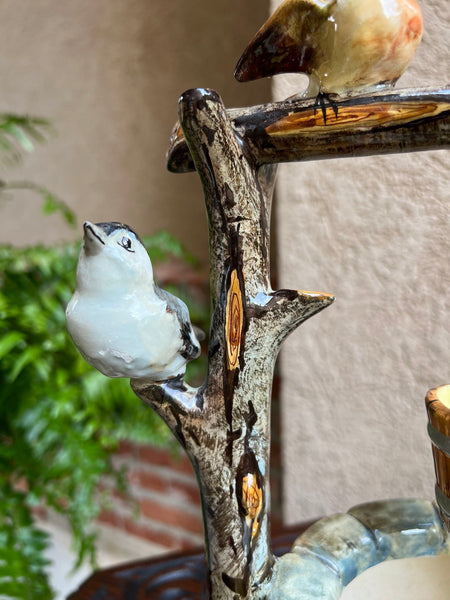 Antique French Majolica Bird Wishing Well Flower Holder Cache Pot Jerome Massier