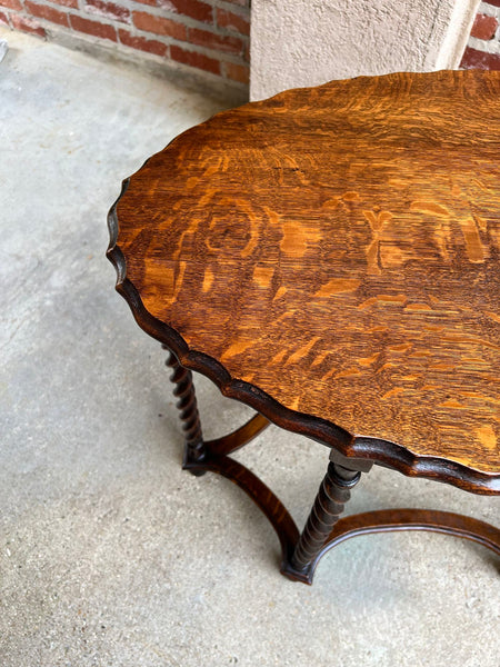 Antique English OVAL Side Center Table BARLEY TWIST Tiger Oak Jacobean c1920