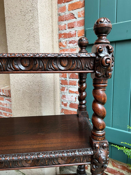 Antique English Server Sideboard Barley Twist Carved Oak Renaissance Dumbwaiter