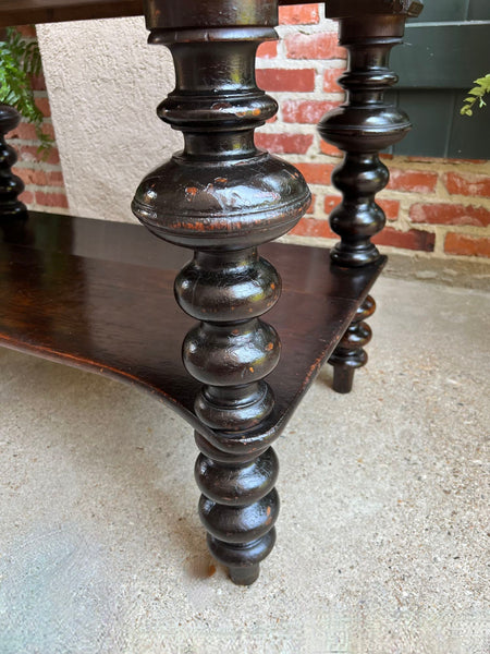 Antique English Hall Sofa Table Sideboard Carved Oak Bobbin Leg c1910