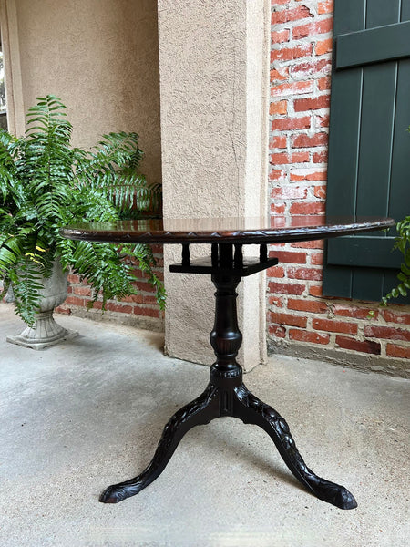 Antique French Tilt-Top Round Table Carved Mahogany Game Mahjong Wine c1890