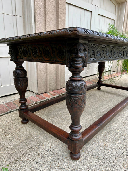 Antique French Renaissance Carved Oak Library Center Table Console Island c1880