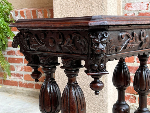 Antique French Side Table Petite Renaissance Carved Oak Gothic Console c1880