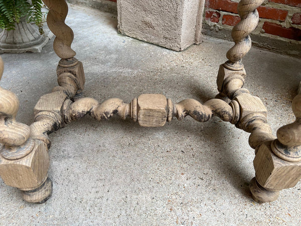Antique French Side Table Barley Twist Bleached Carved Oak Nightstand Louis XIII