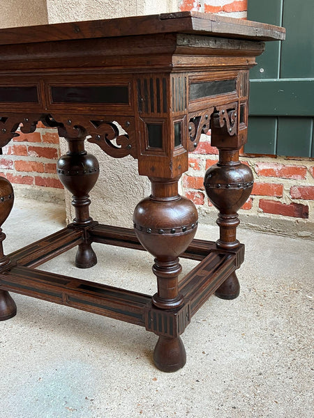 Antique Dutch Sofa Side Table Carved Oak Bulbous Leg Baroque Ebonized Danish