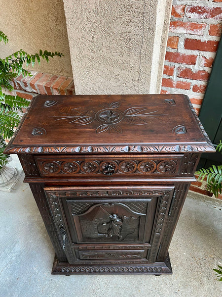 Antique French Carved Oak Cabinet Breton Brittany Cocktail Sideboard Server