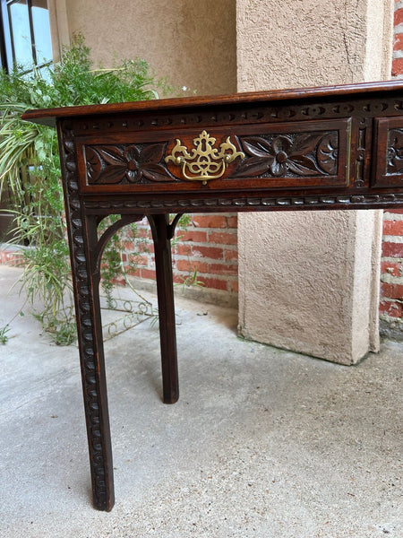 Antique English Sofa Console Table Jacobean Carved Oak Foyer Table c1890