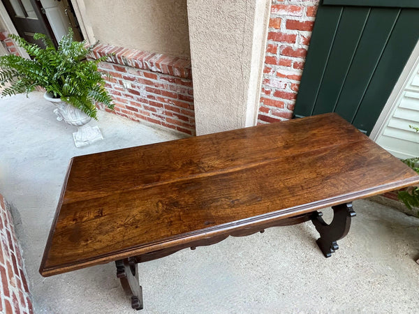 Antique Italian Trestle Dining Table Desk Walnut 5 ft Console Table circa1800