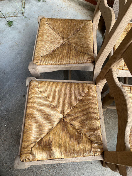 Set 6 Vintage French Ladder Back Dining Chairs Rush Seat Bleached Oak Farmhouse