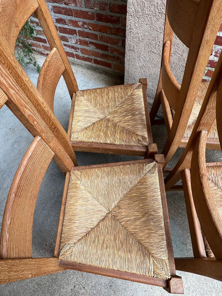 Set 6 Vintage French Ladder Back Dining Chairs Rush Seat Oak Country Farmhouse