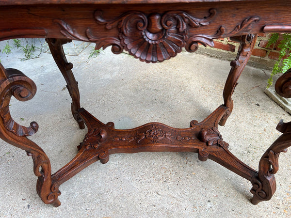 Antique French Sofa Hall Table Carved Oak Louis XV Rococo Side End Table