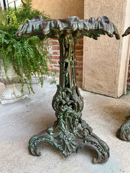 PAIR Antique French Round Side Table Grotto Rococo Cast Iron Plant Stand c1880