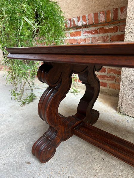 Antique French Coffee Table Carved Oak Bench Baroque Window Hall Seat c1900.