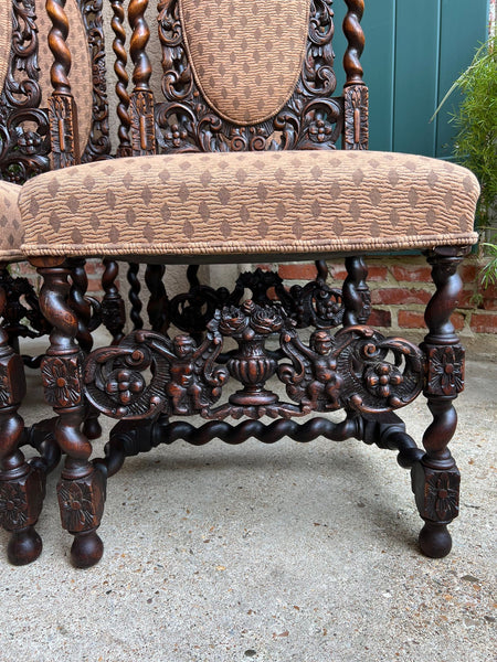Set 4 TALL Antique French Dining Chair Barley Twist Renaissance Carved Oak 1890