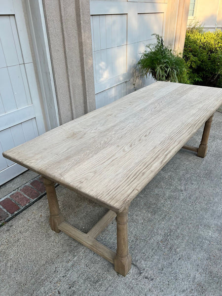 Antique French Dining Farm Bakers Table Bleached Oak Baluster Leg c1920