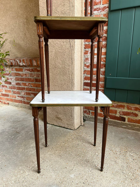 Set 3 Vintage French Nesting Table WHITE MARBLE Mahogany Louis XVI Maison Jansen