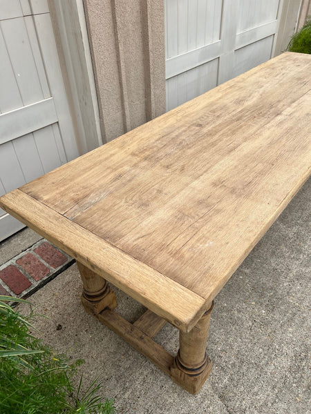 Antique French Dining Farm Table Bleached CARVED Oak 8 ft. LARGE c1880