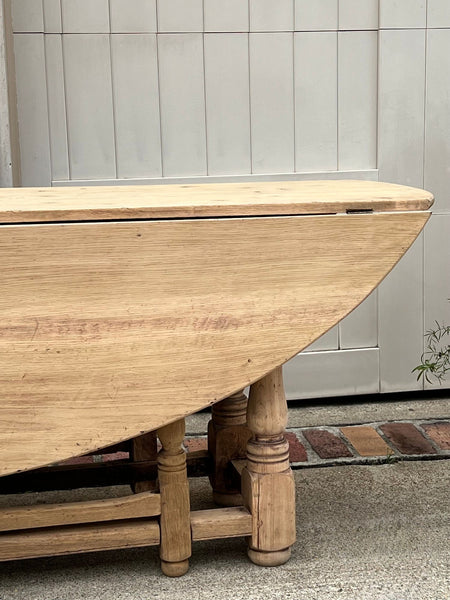 Antique French Hunt Wake DINING Table Bleached Oak LARGE Gate Leg Console c1880