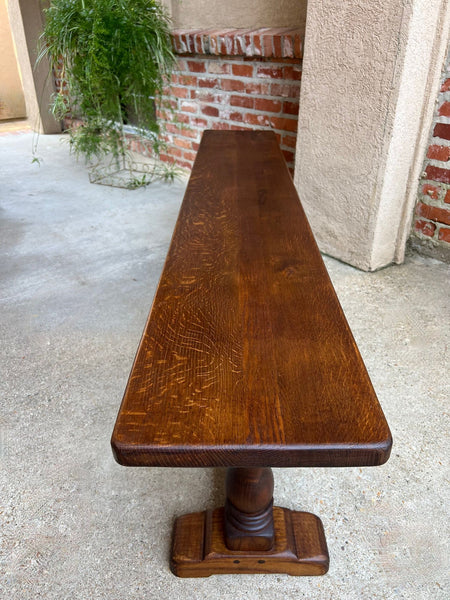 Antique French Tiger Oak Bench Dining Seat Farmhouse Country Ranch Vintage c1940