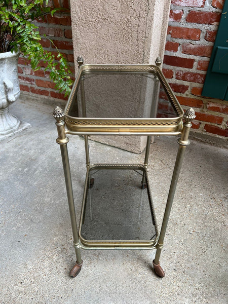 PETITE Vintage French Pastry Bar Cart Brass Glass Tray Serving Trolley Table