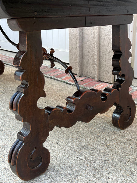 Antique French Oak Dining Table Catalan Trestle 7 ft. Farmhouse Plank Top c1890