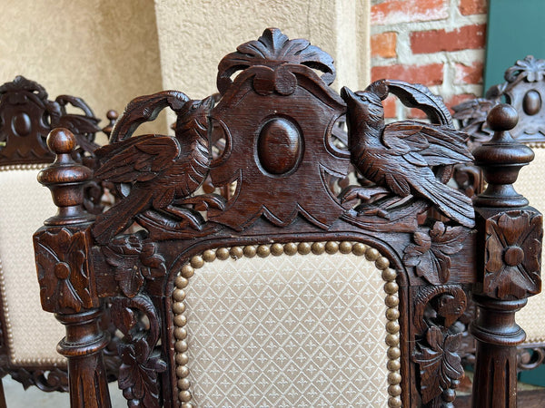 Set 4 Antique French Dining Chairs Renaissance Carved Oak Bird Black Forest