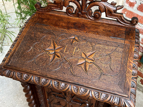 Antique French Altar Lecturn Gothic Bible Box Podium Sacristy Cabinet Carved Oak