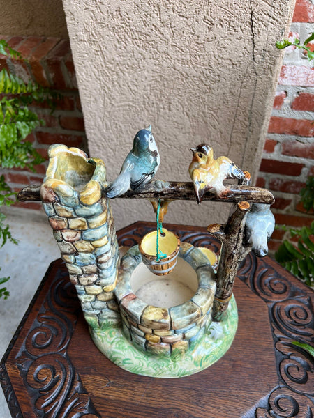 Antique French Majolica Bird Wishing Well Flower Holder Cache Pot Jerome Massier