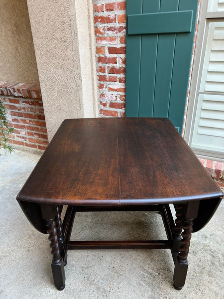 Antique English Drop Leaf Sofa Kitchen Table BARLEY TWIST Tiger Oak Gate Leg