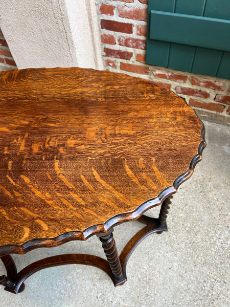 Antique English OVAL Side Center Table BARLEY TWIST Tiger Oak Jacobean c1920