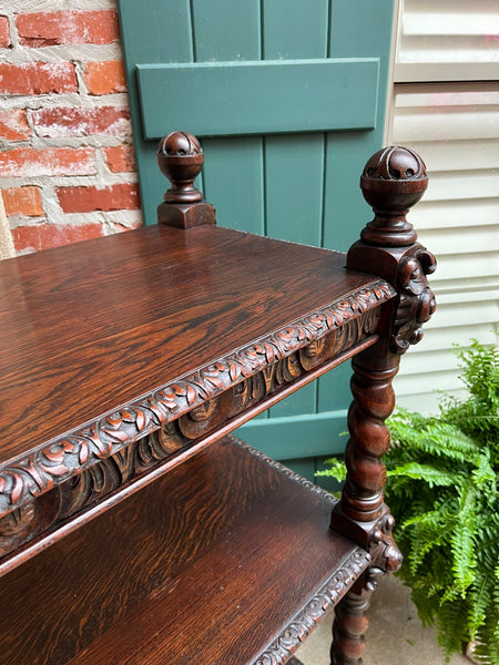 Antique English Server Sideboard Barley Twist Carved Oak Renaissance Dumbwaiter