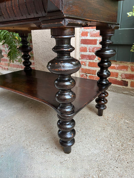 Antique English Hall Sofa Table Sideboard Carved Oak Bobbin Leg c1910