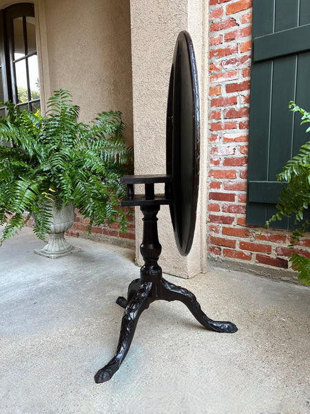 Antique French Tilt-Top Round Table Carved Mahogany Game Mahjong Wine c1890