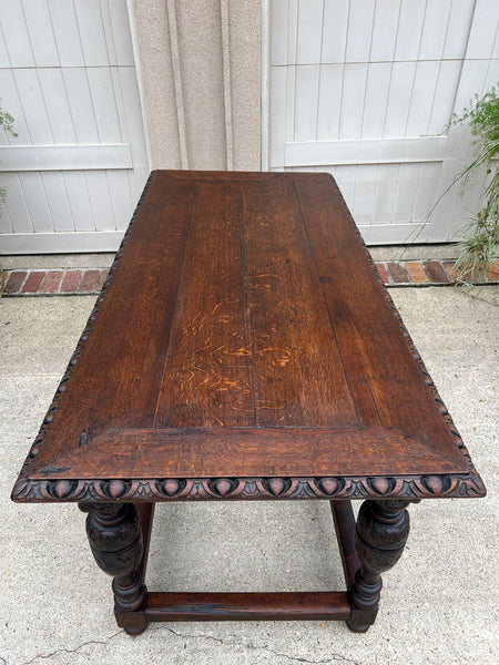 Antique French Renaissance Carved Oak Library Center Table Console Island c1880
