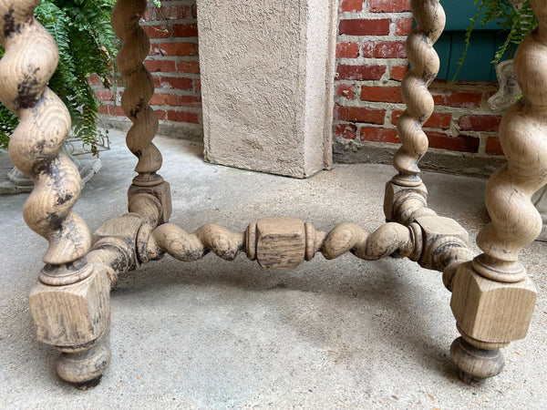 Antique French Side Table Barley Twist Bleached Carved Oak Nightstand Louis XIII