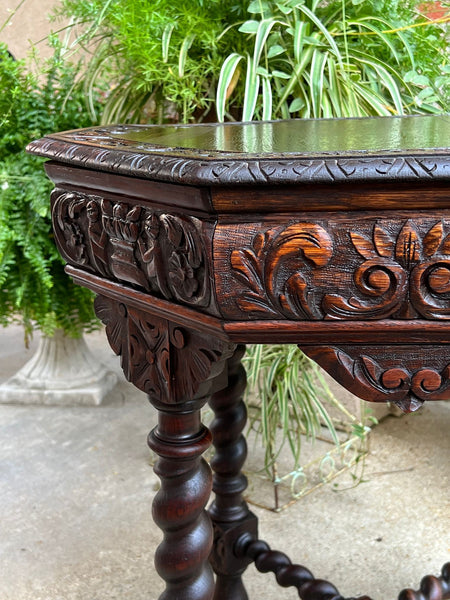 Antique French Octagon Sofa Table Carved Oak Barley Twist Louis XIII Renaissance