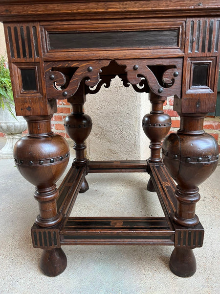 Antique Dutch Sofa Side Table Carved Oak Bulbous Leg Baroque Ebonized Danish