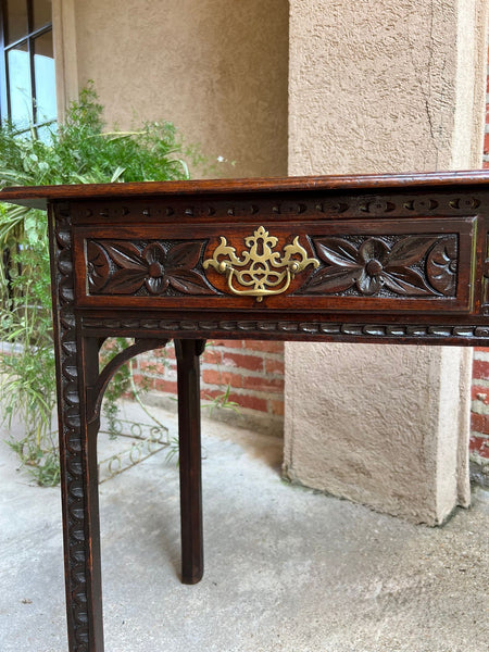 Antique English Sofa Console Table Jacobean Carved Oak Foyer Table c1890
