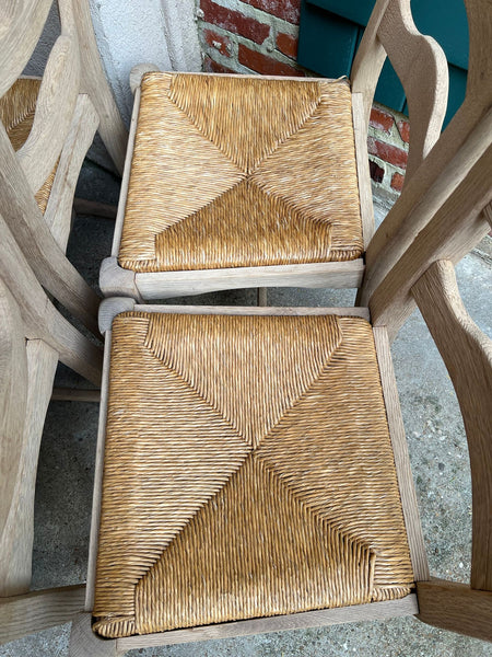 Set 6 Vintage French Ladder Back Dining Chairs Rush Seat Bleached Oak Farmhouse