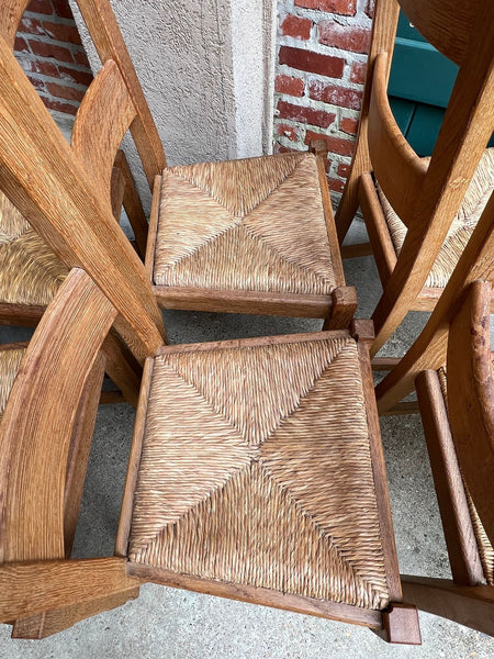 Set 6 Vintage French Ladder Back Dining Chairs Rush Seat Oak Country Farmhouse