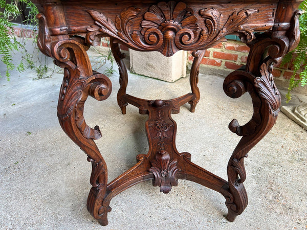 Antique French Sofa Hall Table Carved Oak Louis XV Rococo Side End Table