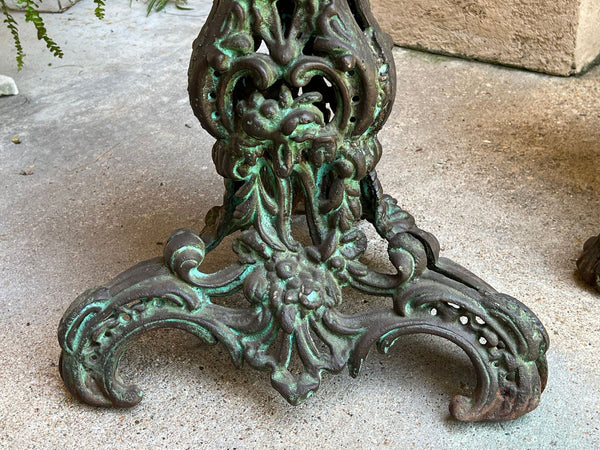 PAIR Antique French Round Side Table Grotto Rococo Cast Iron Plant Stand c1880