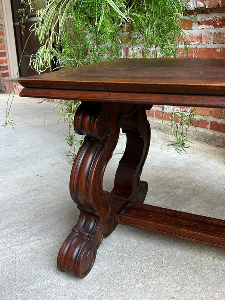 Antique French Coffee Table Carved Oak Bench Baroque Window Hall Seat c1900.
