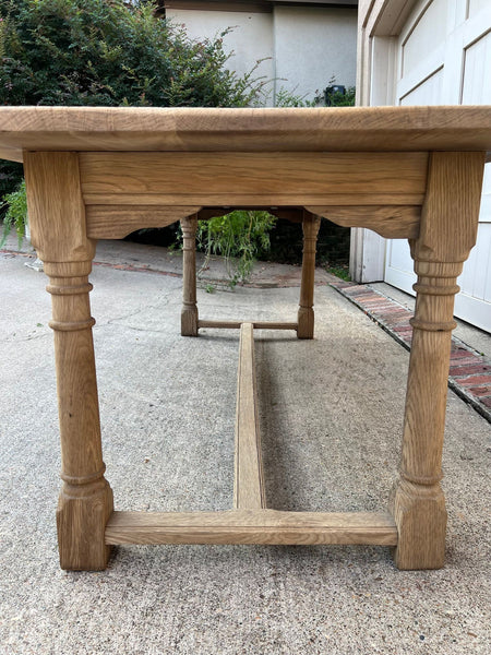 Antique French Dining Farm Bakers Table Bleached Oak Baluster Leg c1920