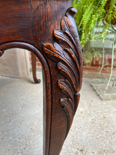 Antique French Sofa Side Table Writing Desk Louis XV Carved Oak Parquet Top