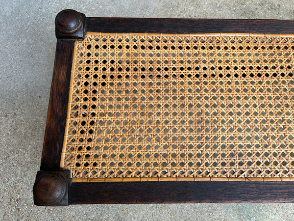 Antique English Barley Twist Stool Bench Oak Cane Jacobean Ottoman c1920