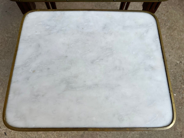 Set 3 Vintage French Nesting Table WHITE MARBLE Mahogany Louis XVI Maison Jansen